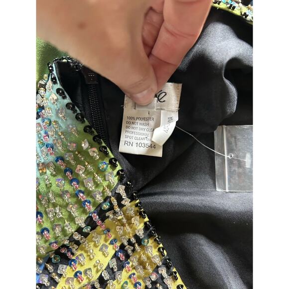 Cache Beaded Sequined Satin Gown Dress women's 4 Y2K Cut Out Peacock Gypsy - Picture 13 of 16